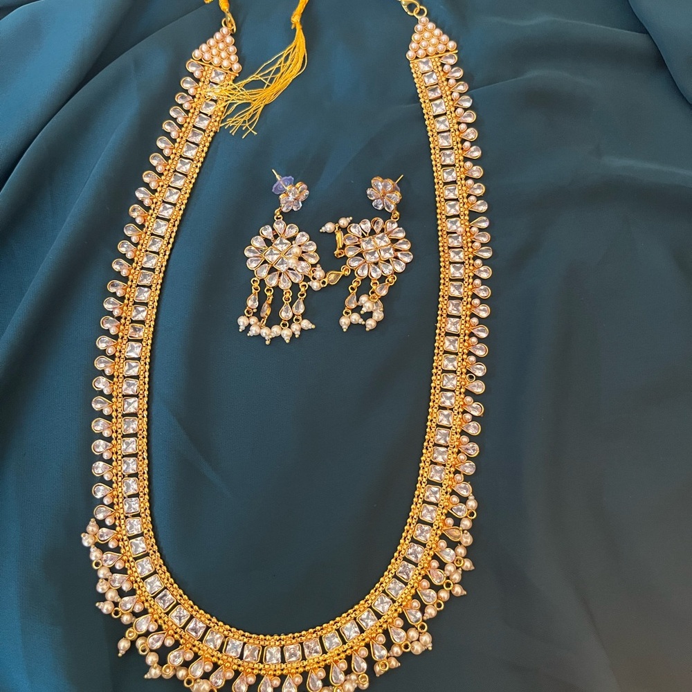 Gold and Pearl Embellished Necklace